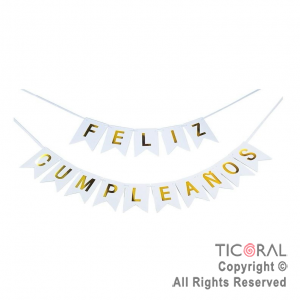 BANDERIN FELIZ CUMPLEAOS PARTY BLANCO CON STAMPING x 1